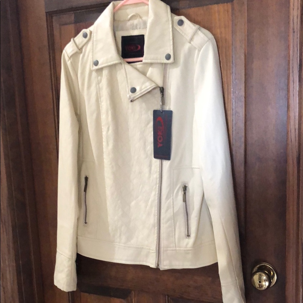 Cream Faux Leather Jacket